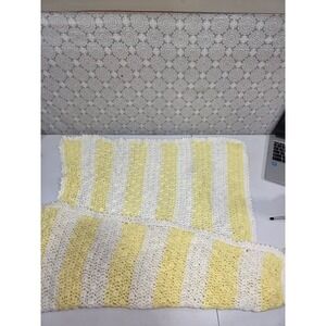Handmade Yellow White Striped Crochet Blanket Throw Baby Toddler Bedding Nursery